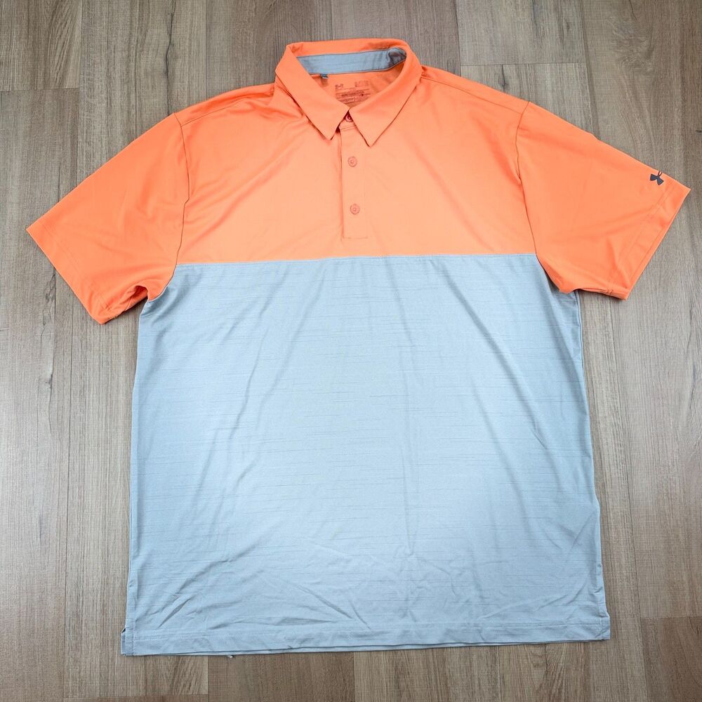 Under Armour Men's XL Orange Gray Polo Collar Color BlockGolf Shirt